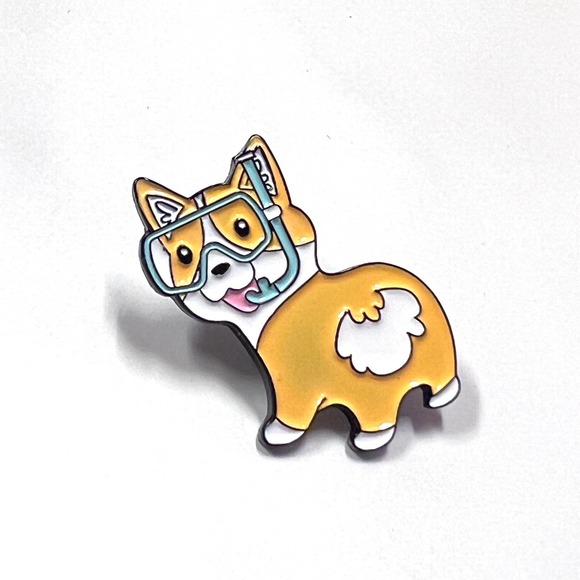 Corgi Dog with Diving Goggles Enamel Pin - Picture 5 of 7